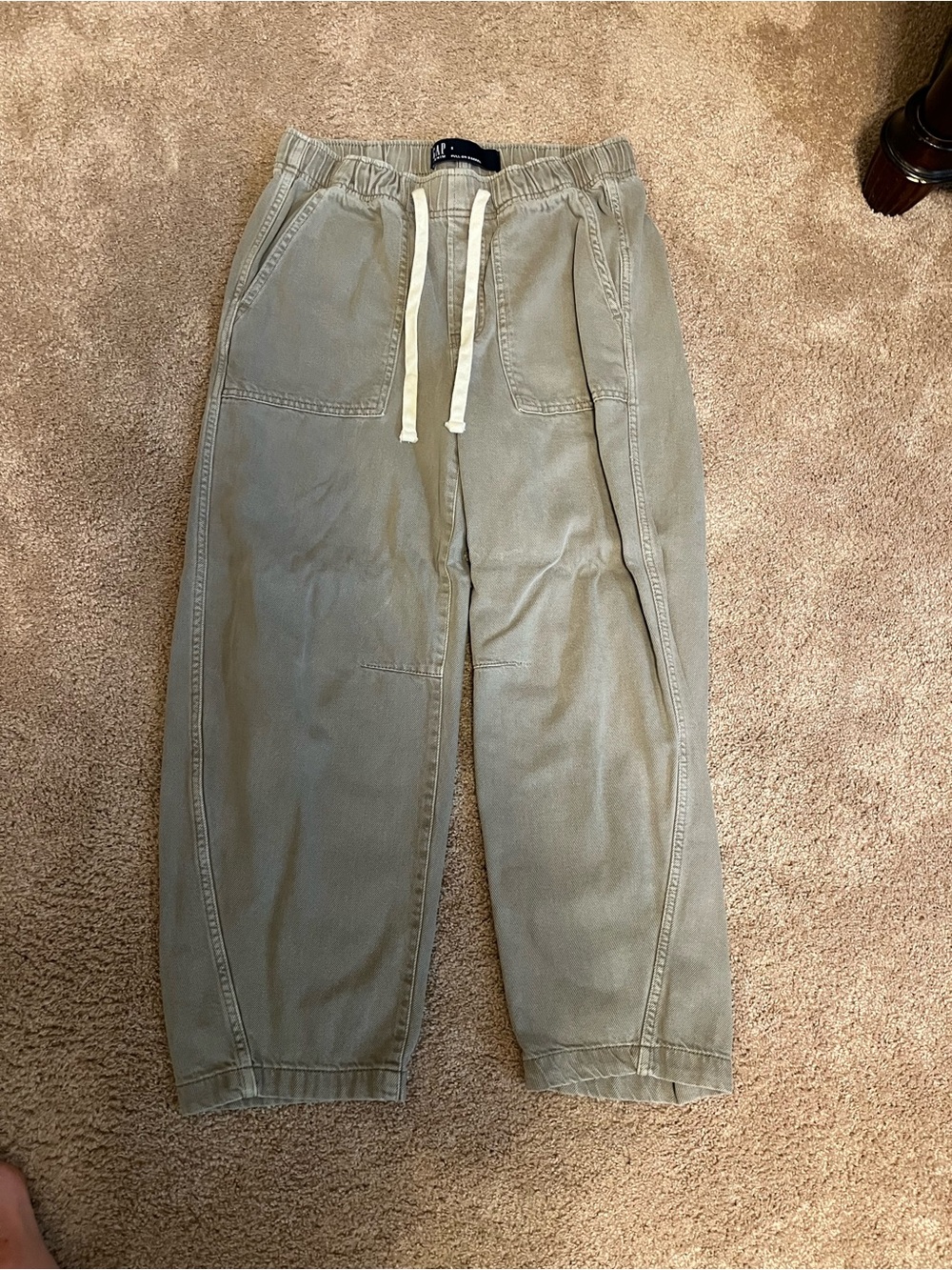 Olive Drawstring Barrel Jeans